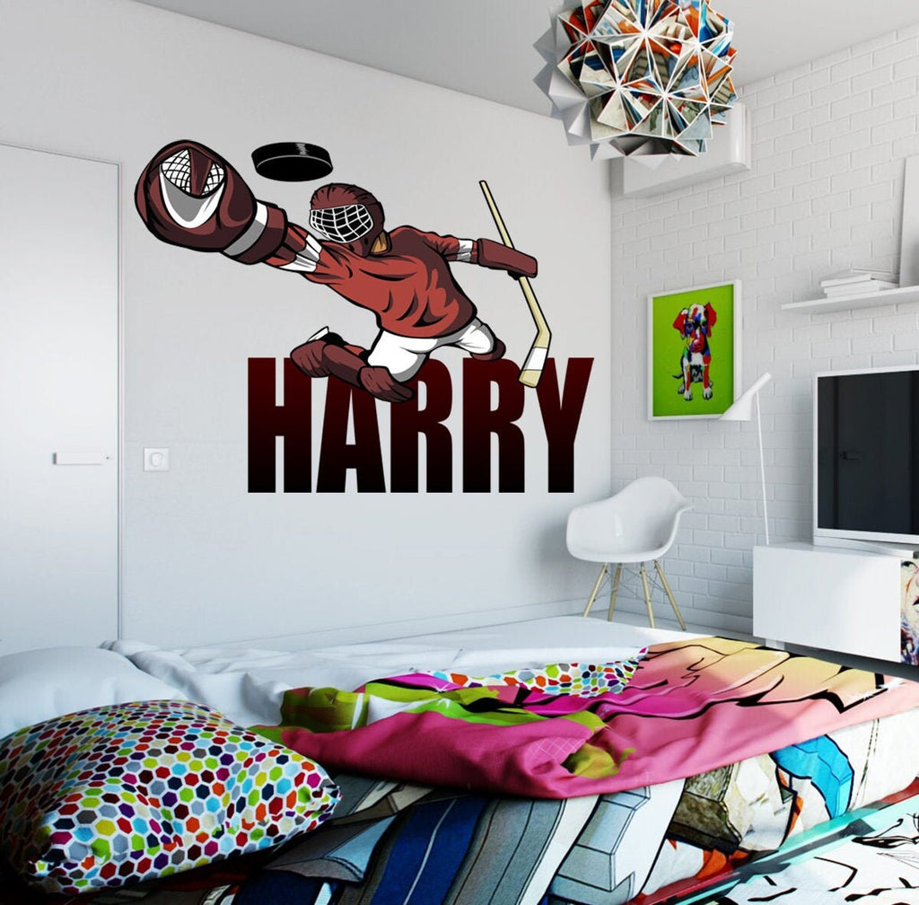 Hockey player Custom name wall decal, personalized sticker, personalized decal, wall sticker Hockey decor, Goalkeeper vinyl sticker, decal