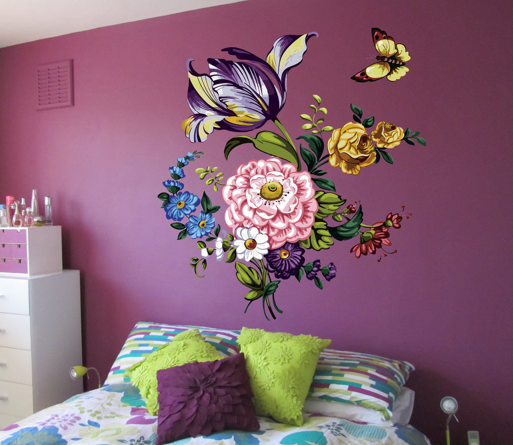 Watercolor Peony Wall Decal, Blooming Peony Floral Flowers Sticker for Girls Bedroom Wedding Party Decoration-GD632