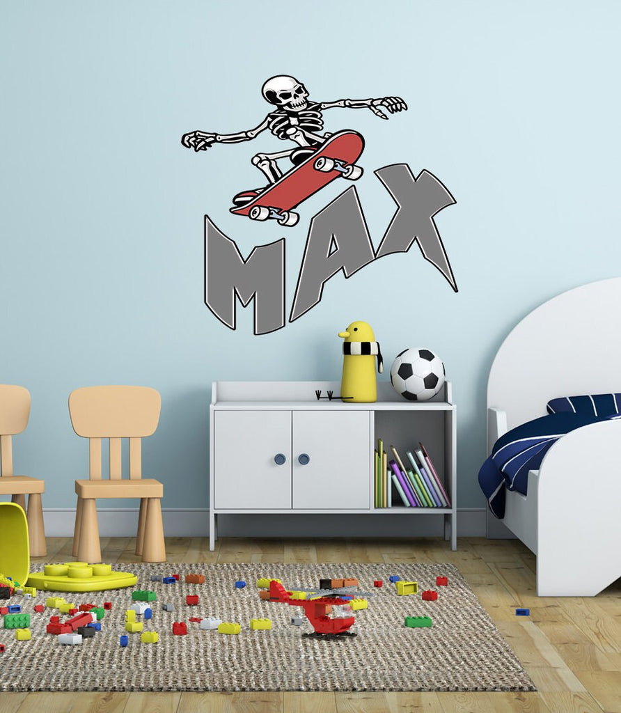 Custom name Wall sticker skateboard skeleton, skateboard wall decoration, wall sticker youth room wall sticker teenager, wall sticker GD748