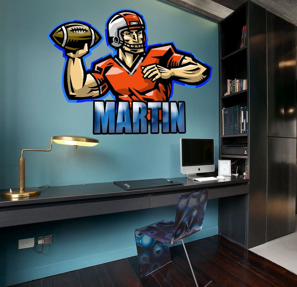 Football Custom name wall decal, Men's Football Champion Peel and Stick Giant Wall Decal, living room decor football decals for boys-GD641