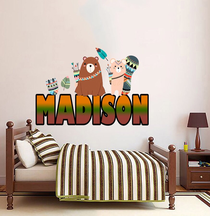 Classic Art Wall Sticker Lovely Forest Bear Wall Stickers Nursery Woodland Tribe Animals with Arrows Decals for Kids-GD577