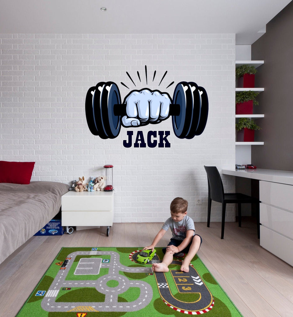 Dumbbell Custom name wall decal, Barbell- Customized Vinyl Wall Decal Fitness for a gym, Dumbbell Gym Wall Decal- GD607