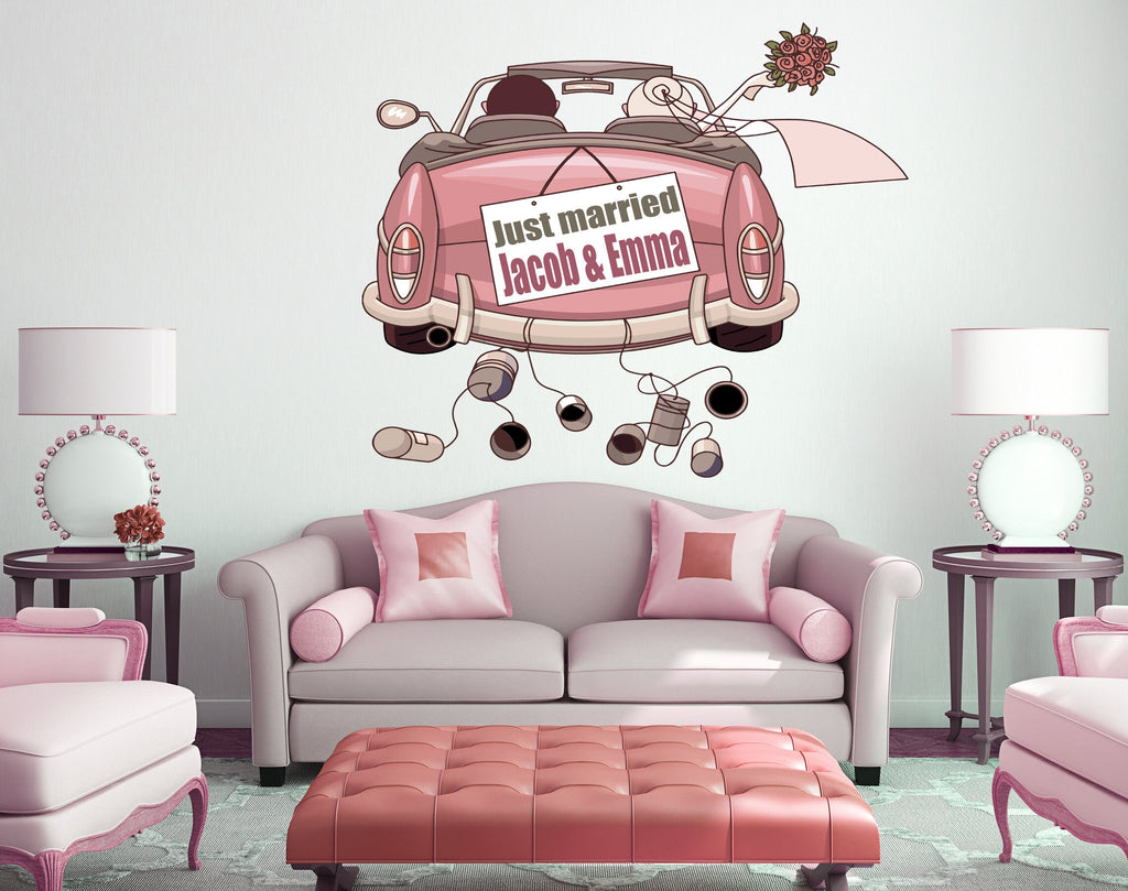 Newlyweds Custom name wall decal, personalized sticker, personalized decal, wall sticker Сar Newlyweds decor, Man and Wife vinyl sticker Car