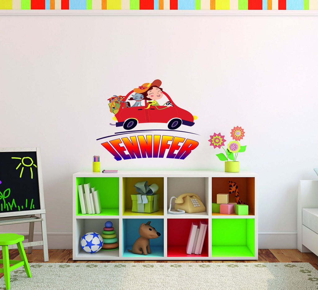 Сar Funny Girl Custom name wall decal personalized sticker Custom Car Name Wall Decal for Boys Nursery Wall Decals Baby Room Wall - GD650