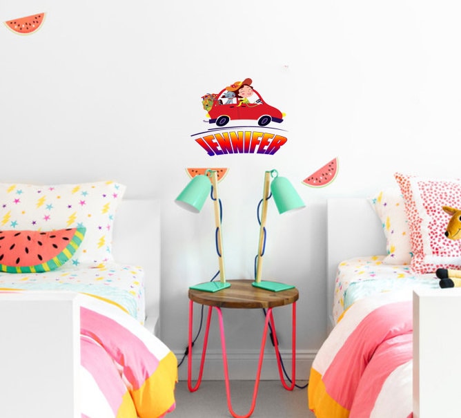 Сar Funny Girl Custom name wall decal personalized sticker Custom Car Name Wall Decal for Boys Nursery Wall Decals Baby Room Wall - GD650