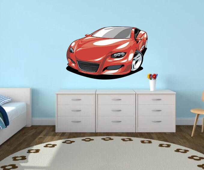 Wall decal art stickers Car, Wall sticker Racing Car decor, Red car vinyl sticker