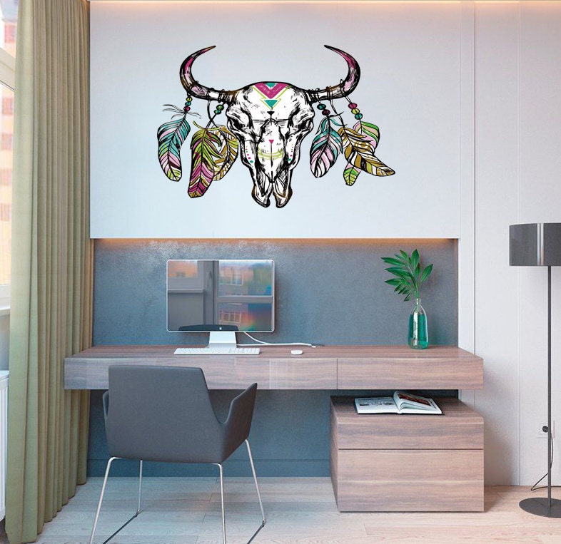 Bohemian Boho Cow Skull Taurus Sticker Cup Laptop car Bouquet Vinyl Decal Window Bumper Wall Graphic-GD661