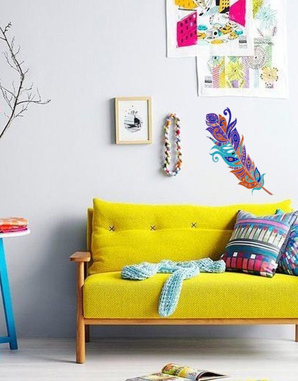 Feathers Wall Decals Wall Stickers for Bedroom Wall Mural as Wall Decor for Living Room, Removable Peel and Stick Wall Stickers -GD663