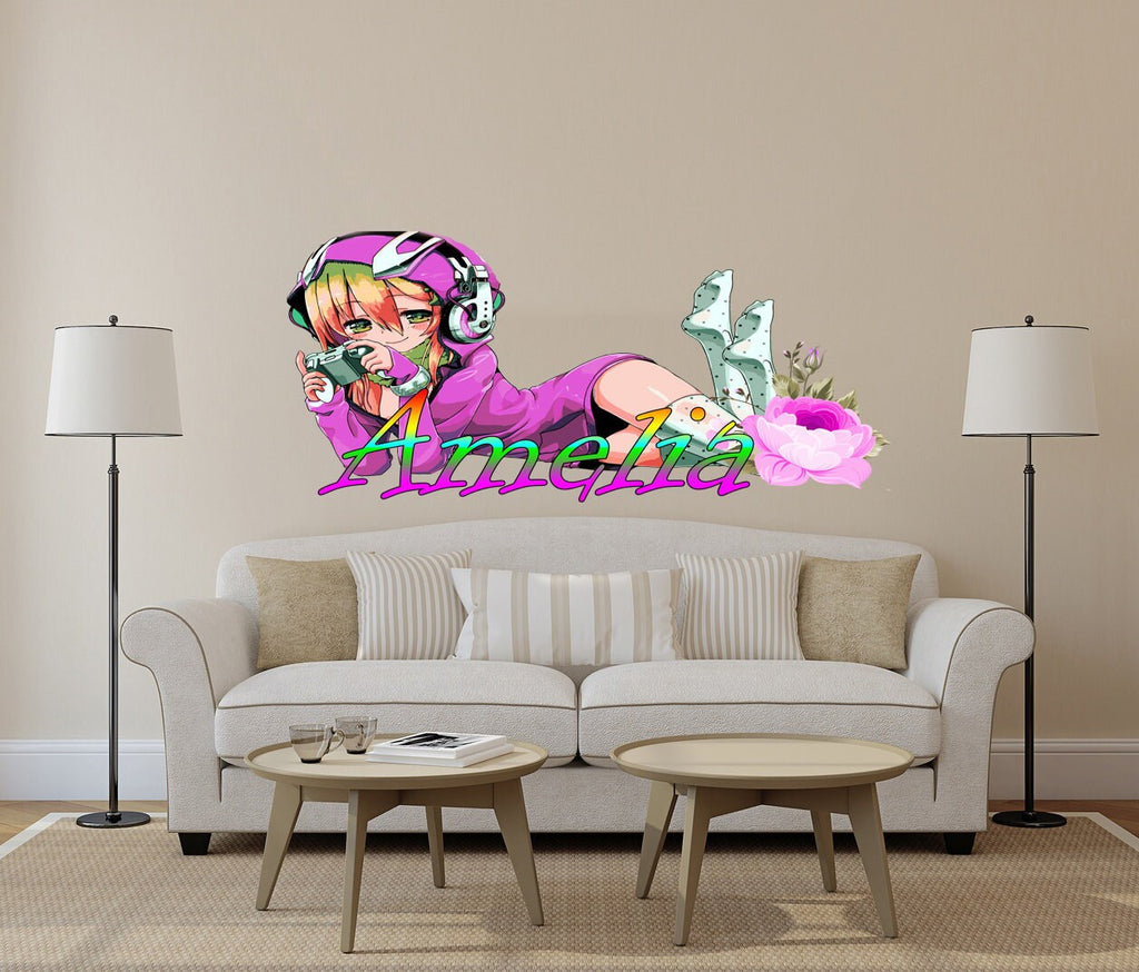 Gamer Anime Girl Vinyl Wall Decal Video Games Joystick Gaming Decor Stickers Mural and Stick Wall Decals -GD581