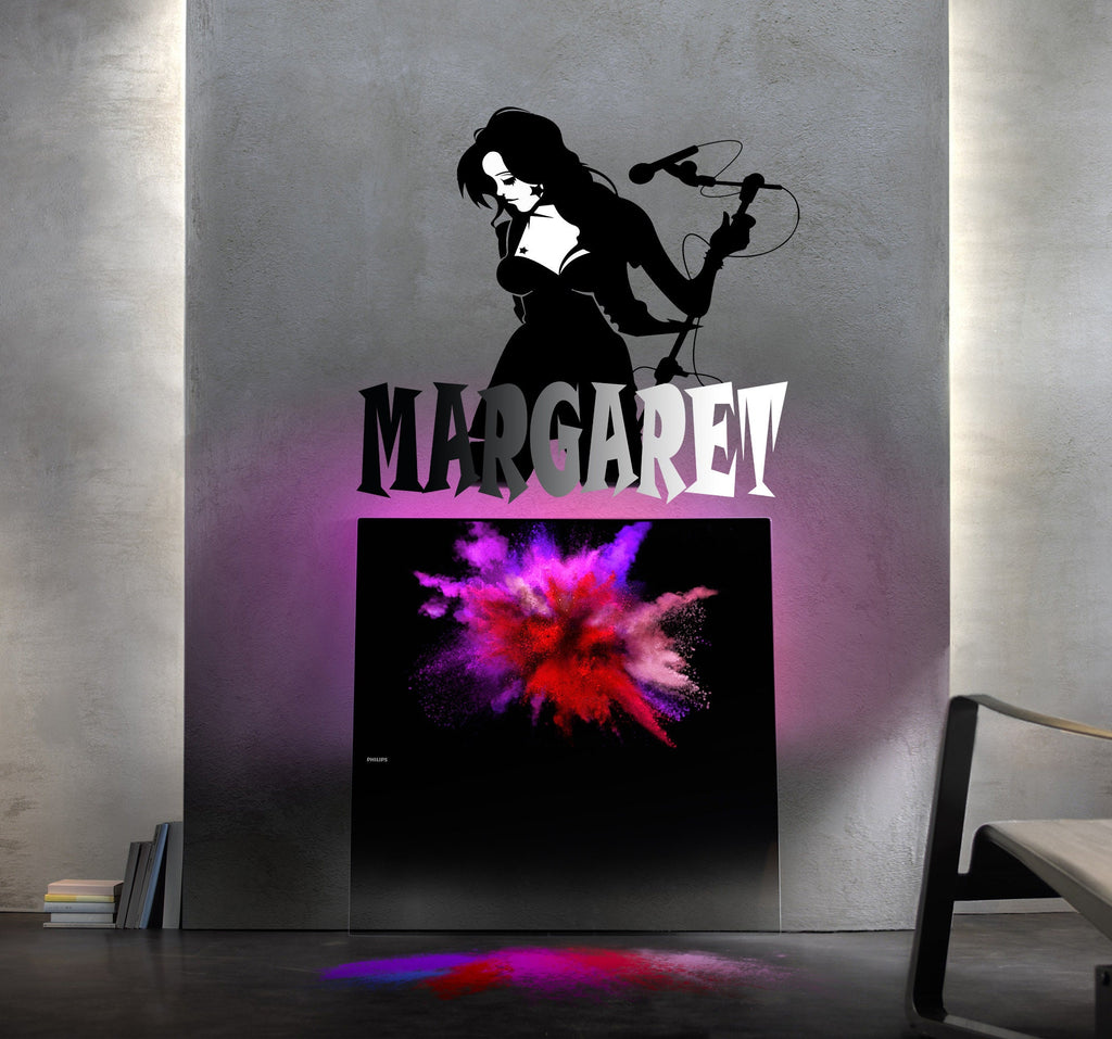 Microphone Custom name wall decal, personalized sticker, personalized decal, wall sticker mike Girl decor, Viewers Singer vinyl sticker