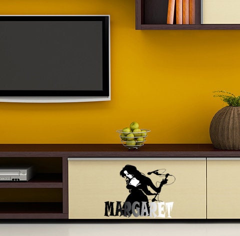 Microphone Custom name wall decal, personalized sticker, personalized decal, wall sticker mike Girl decor, Viewers Singer vinyl sticker