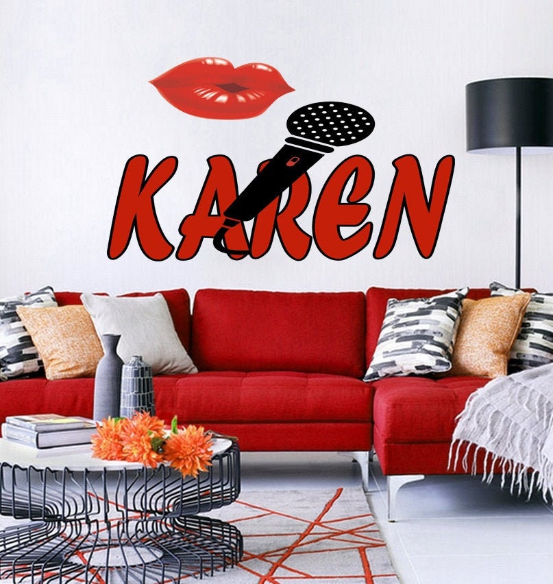 Lip Microphone Custom name wall decal, Lip personalized sticker, Lip wall sticker mike decor, Lips vinyl sticker lip - GD673