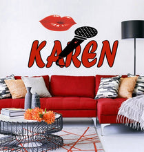 Load image into Gallery viewer, Lip Microphone Custom name wall decal, Lip personalized sticker, Lip wall sticker mike decor, Lips vinyl sticker lip - GD673