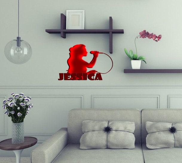 Microphone Custom name wall decal, personalized sticker, personalized decal, wall sticker mike Girl decor, Viewers Singer vinyl sticker