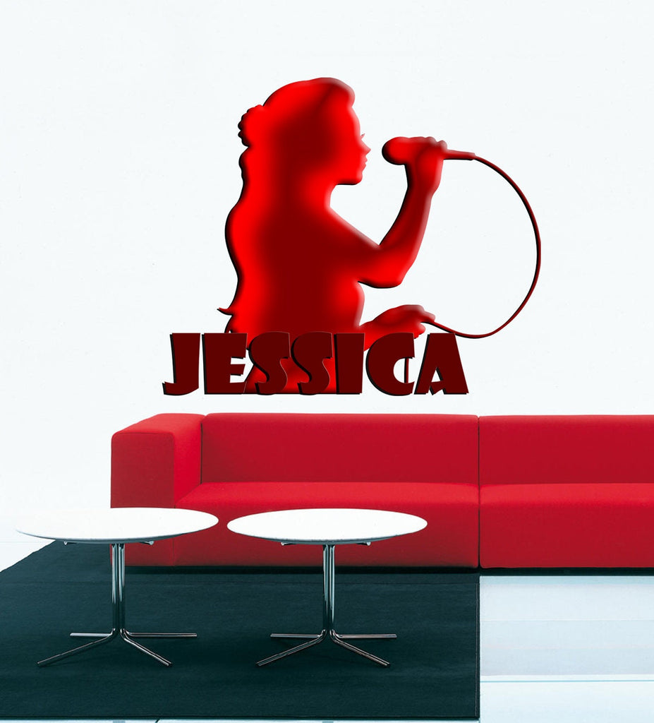 Microphone Custom name wall decal, personalized sticker, personalized decal, wall sticker mike Girl decor, Viewers Singer vinyl sticker