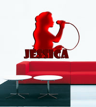 Load image into Gallery viewer, Microphone Custom name wall decal, personalized sticker, personalized decal, wall sticker mike Girl decor, Viewers Singer vinyl sticker