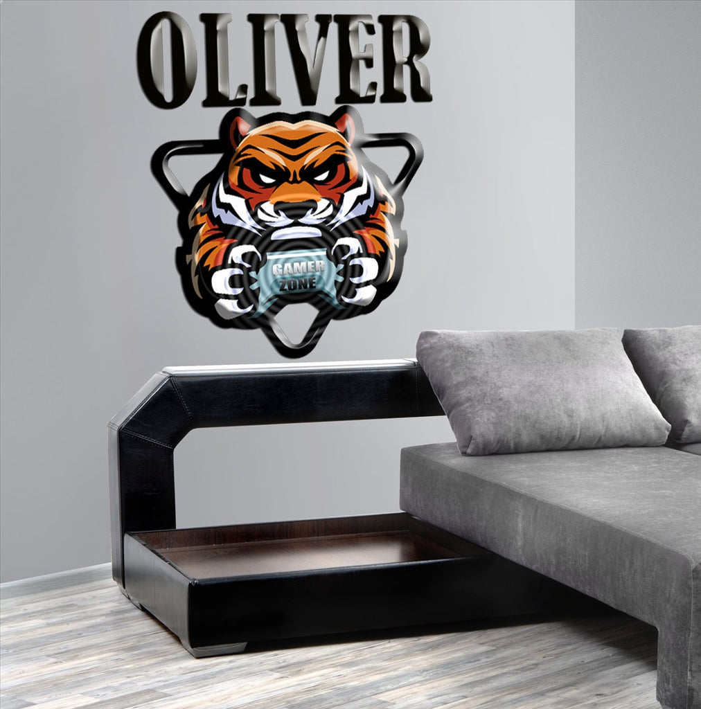 Tiger Gamer game controller Wall Decal, Gamer Custom name wall decal, Joystick vinyl sticker, gamer room decal - GD582