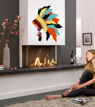 Load image into Gallery viewer, Wall decal art stickers Boho Indian hat, Wise Native American Indian with Feather Headdress Vinyl Decal Sticker - GD678