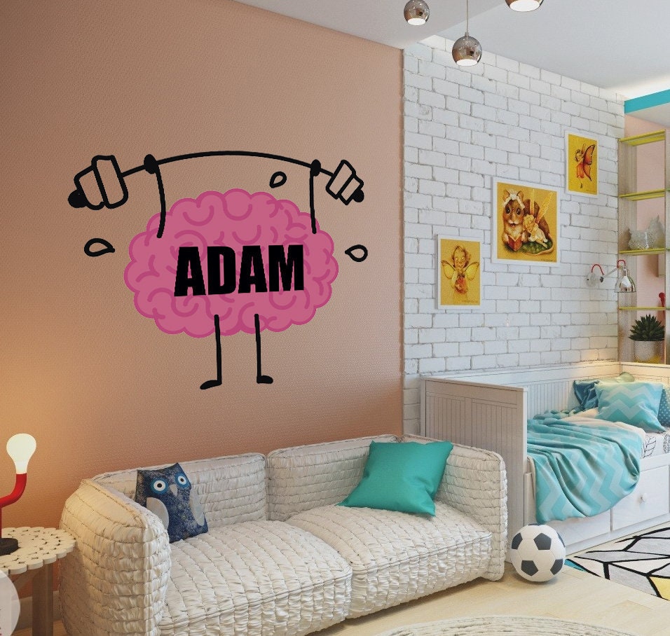 Vinyl Wall Art Decal Brain Muscle Barbell Wall Decal Customize Creative Desgin for Home Fitness club, GYM, Decoration Sticker-GD596