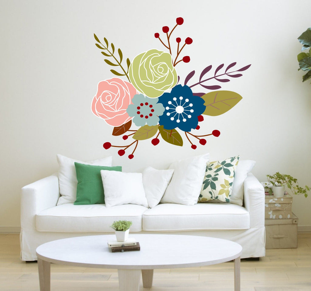 Vintage Peony Wall Decal Flowers Leaves Peel Stick Wall Decal Sticker Nursery Decor,Bedroom Living Room Art,custom stickers GD600