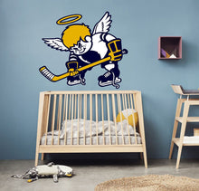 Load image into Gallery viewer, Wall decal art stickers Boy Angel, Wall sticker Boy Hockey Player decor, Hockey vinyl sticker, Athlete stickers Athlete Hockey Player decal