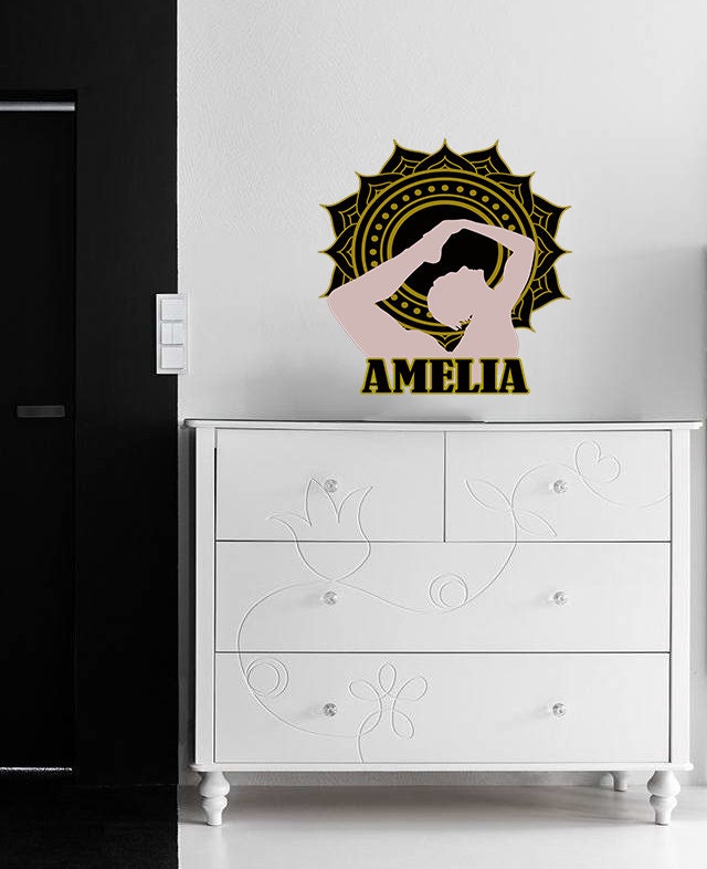 Mandala Custom name wall decal personalized sticker, personalized decal wall sticker Meditation decor, Girl Yoga vinyl Mandala sticker GD690