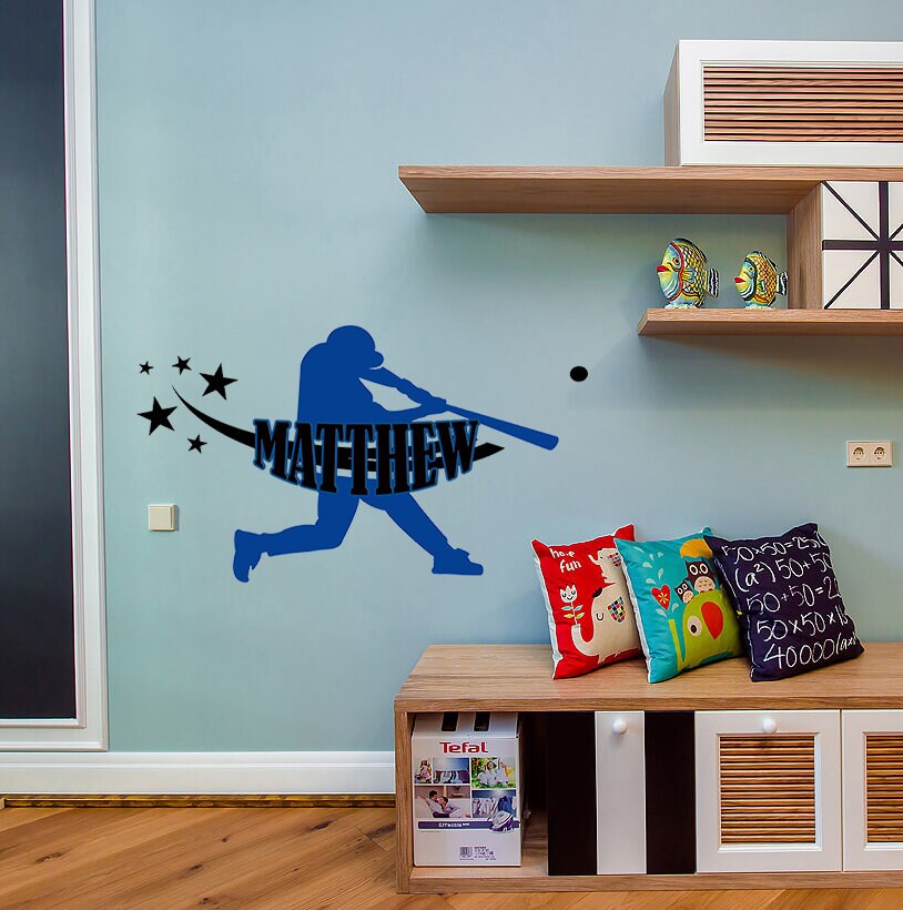 Baseball Player Custom name wall decal, personalized sticker, personalized decal, wall sticker Hardball decor, Baseball vinyl sticker ball