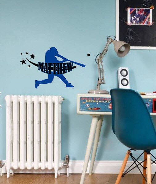 Baseball Player Custom name wall decal, personalized sticker, personalized decal, wall sticker Hardball decor, Baseball vinyl sticker ball