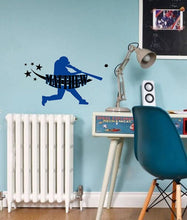 Load image into Gallery viewer, Baseball Player Custom name wall decal, personalized sticker, personalized decal, wall sticker Hardball decor, Baseball vinyl sticker ball