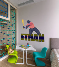 Load image into Gallery viewer, Baseball Player Custom name wall decal, personalized sticker, personalized decal, wall sticker Hardball decor, Baseball vinyl sticker ball