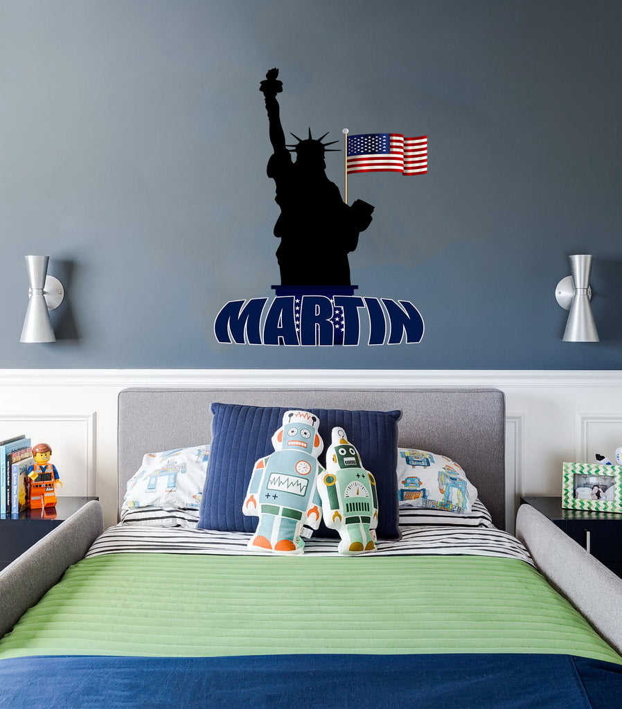 Statue of Liberty Custom Name Wall Decal, Personalized Sticker, Personalized Decal, Wall Sticker American Flag Decor, Flag Vinyl Sticker,