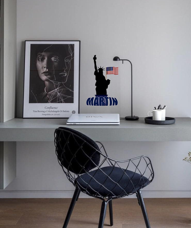 Statue of Liberty Custom Name Wall Decal, Personalized Sticker, Personalized Decal, Wall Sticker American Flag Decor, Flag Vinyl Sticker,