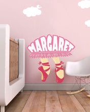 Load image into Gallery viewer, Ballerina Custom name wall decal, personalized sticker, personalized decal, wall sticker Dancer decor, Ballet dancer vinyl Pointes sticker