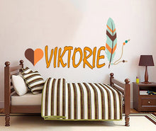 Load image into Gallery viewer, Personalized Custom Name feather and heart Wall Decal Sticker Customized Sign, Baby Girl Nursery Room Decor Boy Mural Art Gift-GD604