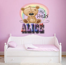 Load image into Gallery viewer, Teddy bear wall decal for nursery with baby name, teddy bear wall sticker, Baby Boy/Girl Wall Decal Nursery for Home Bedroom Children, GD608