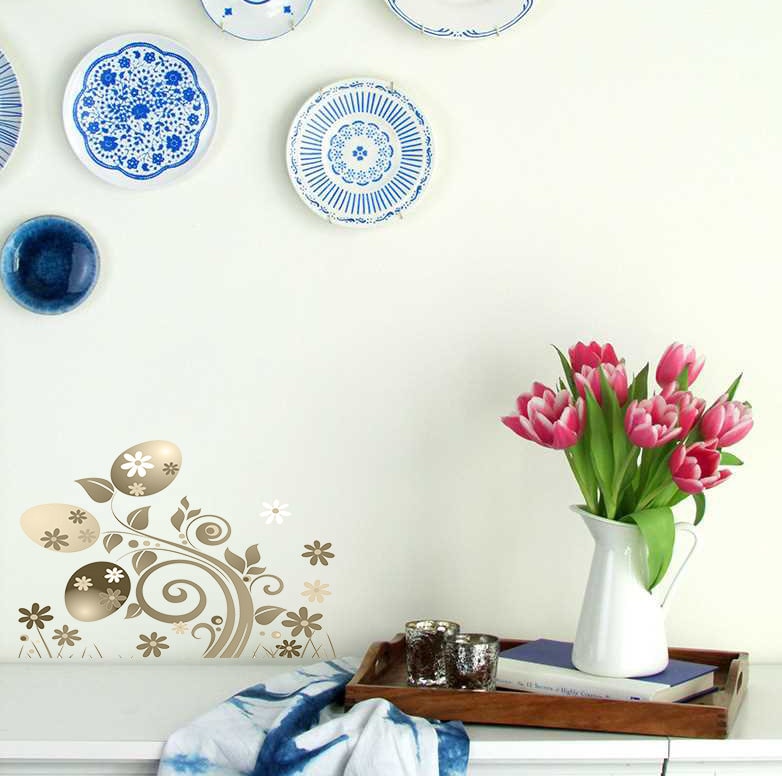 Wall decal art stickers Boho Wood, Bohemian style decor, Boho Tree custom vinyl sticker, Flower Wall Decals, decal Boho Plant Flowers-GD713