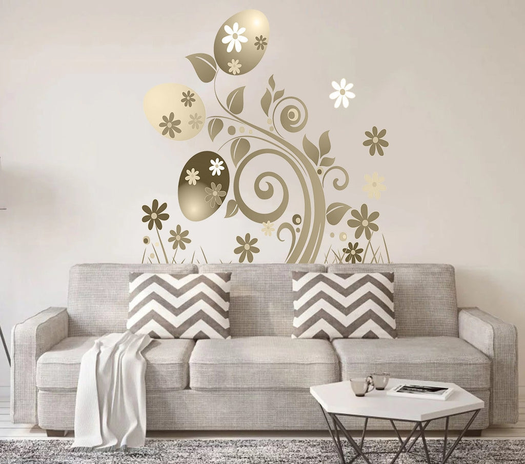 Wall decal art stickers Boho Wood, Bohemian style decor, Boho Tree custom vinyl sticker, Flower Wall Decals, decal Boho Plant Flowers-GD713