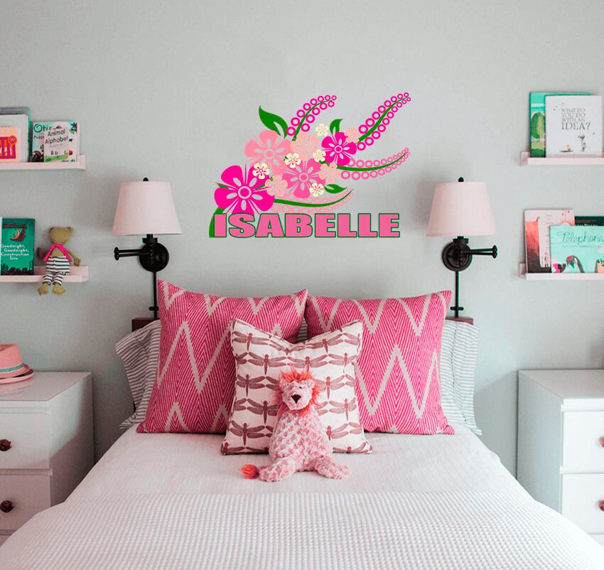 Vintage Peony Wall Decal,Peony Wall Art,Custom Name Stickers for Bedroom Wall Decor,3d Flower Wall Decor-GD717