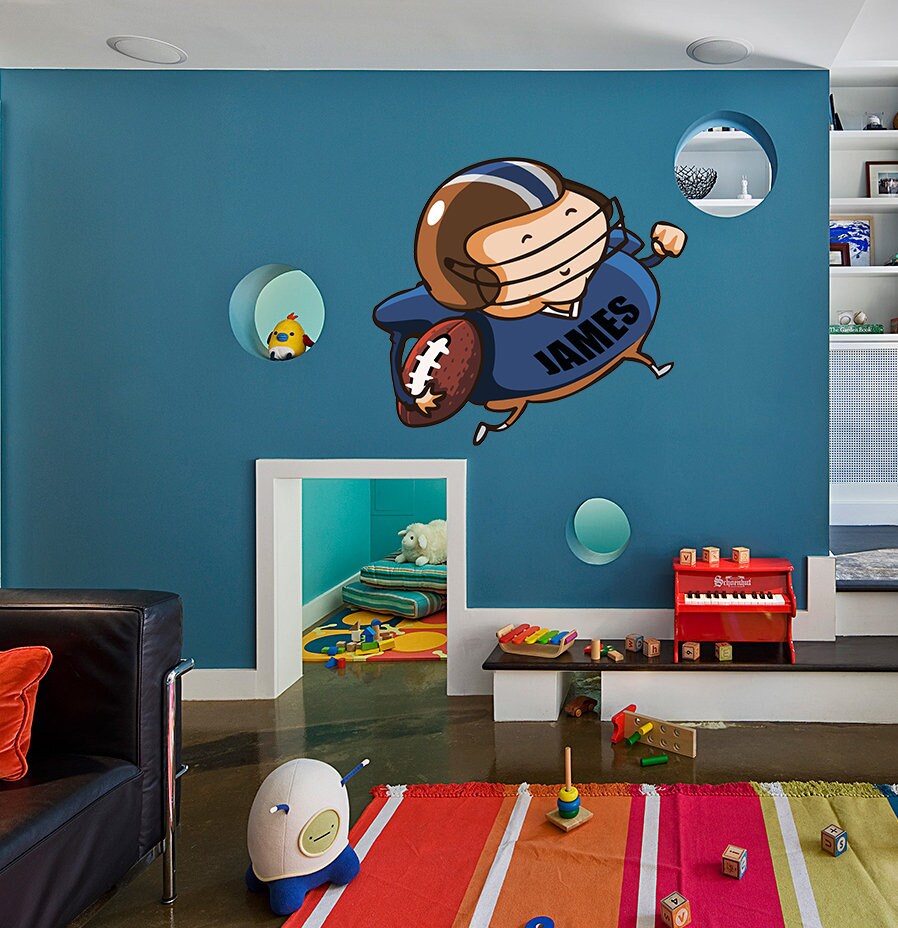 American football Custom name wall decal, personalized sticker, personalized decal, wall sticker football, boy bedroom decor-GD718