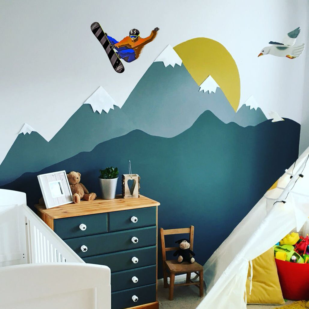 Snowboarding Wall Decal Art Decor Smashed Mountain Sport Sticker Poster Kids Room Mural Custom Gift, Snowboarding Wall Decal Sticker - GD719