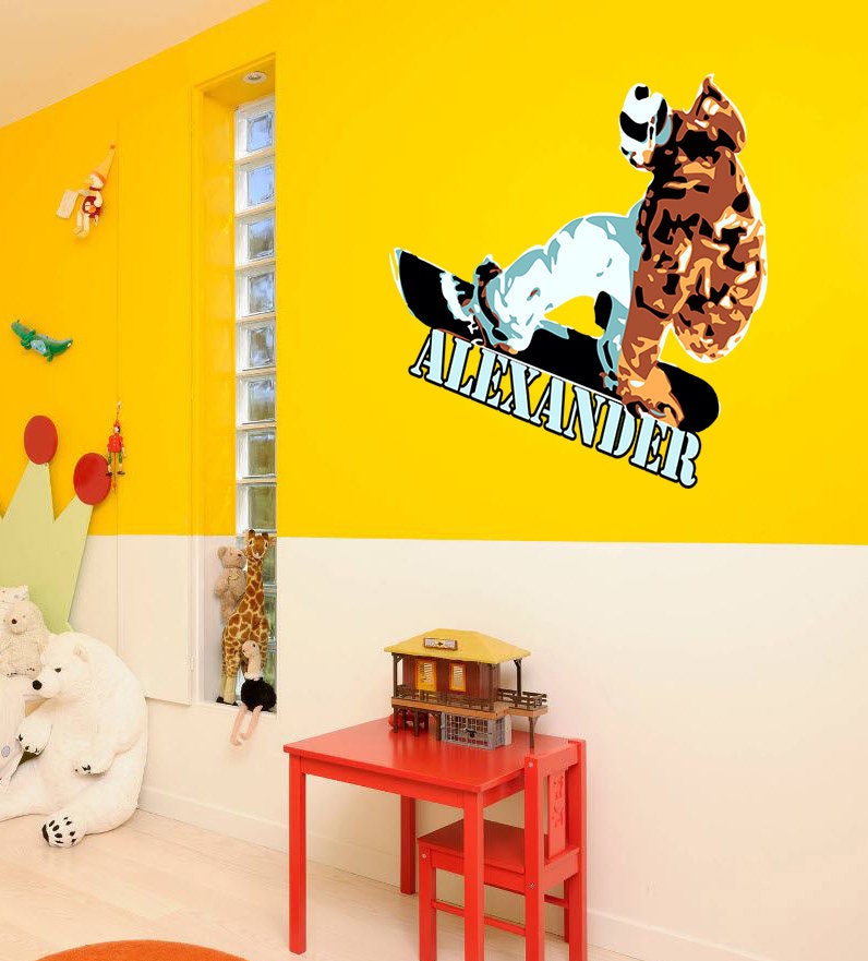 Personalized Custom Snowboarding Wall Decal - Choose Your Name Custom Snowboard Vinyl Decal Sticker Decor Kids Bedroom -GD726