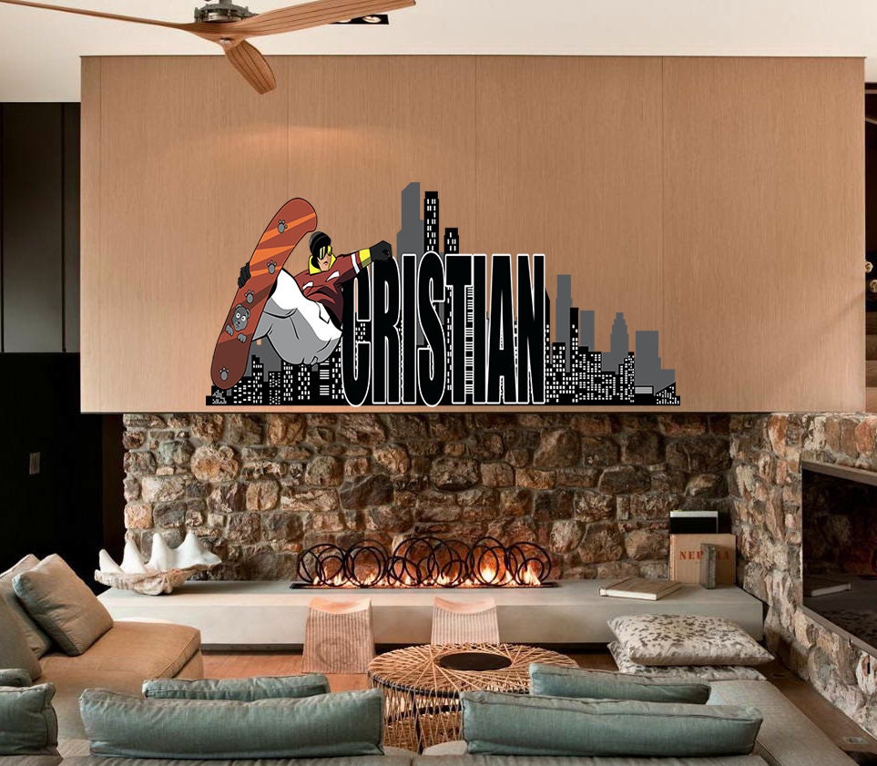 Snowboarder Vinyl Wall Decal Mountains Snowboarding Silhouette Winter Sport Stickers Mural Large Decor-GD728