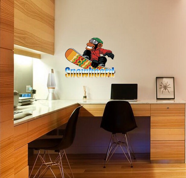 Snowboard monkey Custom name wall decal,Monkey Polygonal Wall decal, Monkey Stickers ,Monkey decor, Wall Decals, Animal Stickers- GD730
