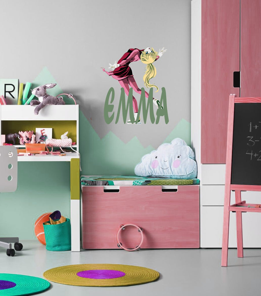 Figure skating Custom name wall decal, Cute Anime Stickers, Anime Room Decor for Bedroom ,Anime Girl Stickers For Adult, GD733