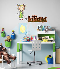Load image into Gallery viewer, Girl Microphone Custom name wall decal, personalized sticker, personalized decal, wall sticker Girl mike decor, Girl vinyl sticker Girl