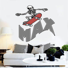 Load image into Gallery viewer, Custom name Wall sticker skateboard skeleton, skateboard wall decoration, wall sticker youth room wall sticker teenager, wall sticker GD748
