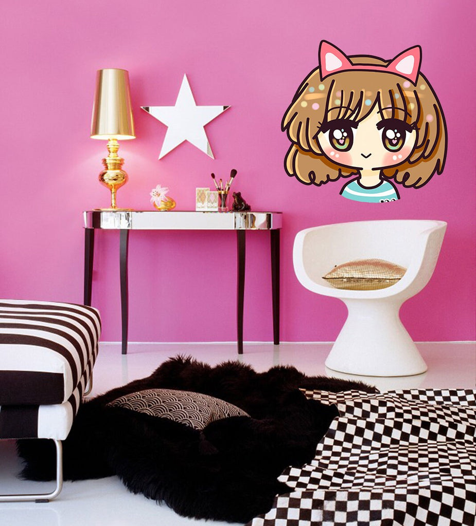 Cat Girl Nursery Decal, Cat Girl Nursery Sticker, Cat Girl Nursery Wall Decor