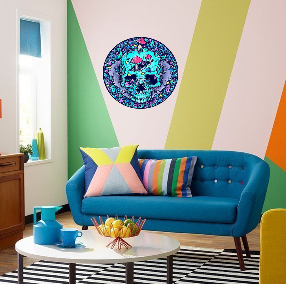 Psychedelic Skull Decal, Psychedelic Skull Sticker, Psychedelic Skull Wall Decor