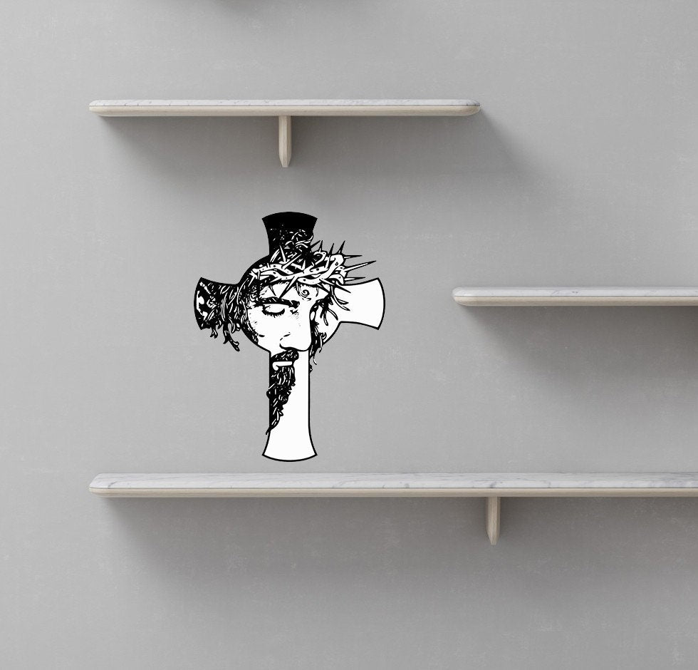 Cross and Jesus Decal, Jesus Sticker, Jesus Wall Decor, Jesus Church Decor