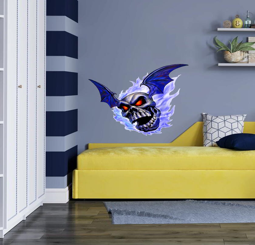 Flying Skull Decal, Flying Skull Sticker, Flying Skull Wall Decor